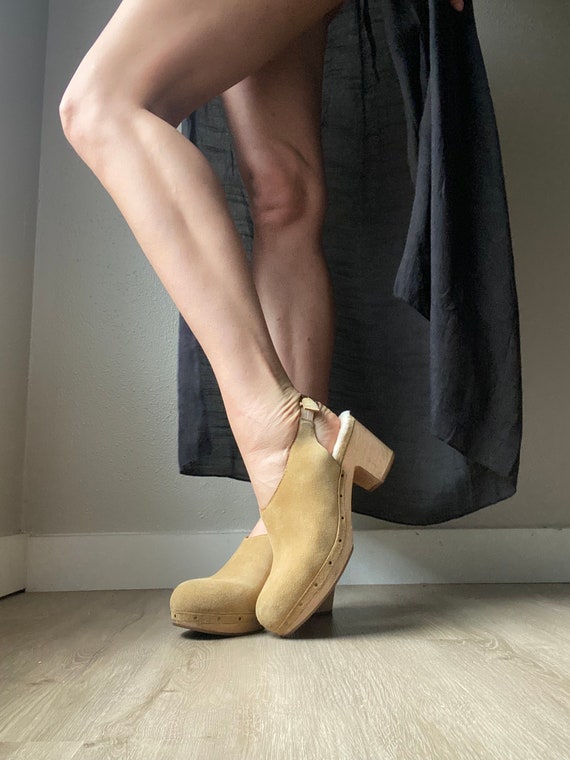 Secondhand Slingback Leather Suede Tan Wooden Shea