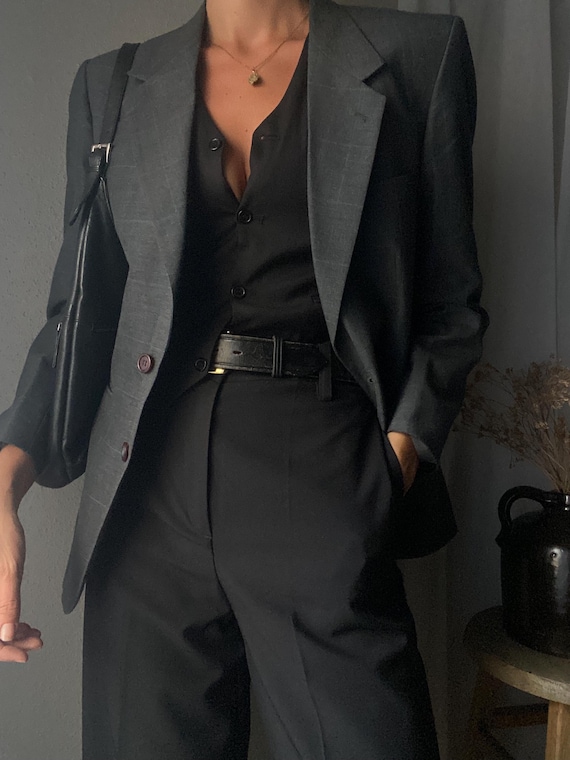 Oversized Dark Grey Patterned Blazer