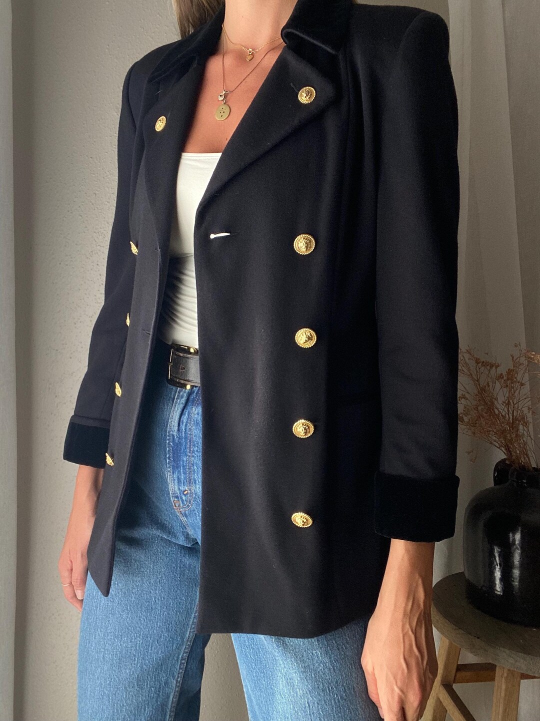 Wool And Silk Blazer With Brass Buttons Side Vents Black main image 1