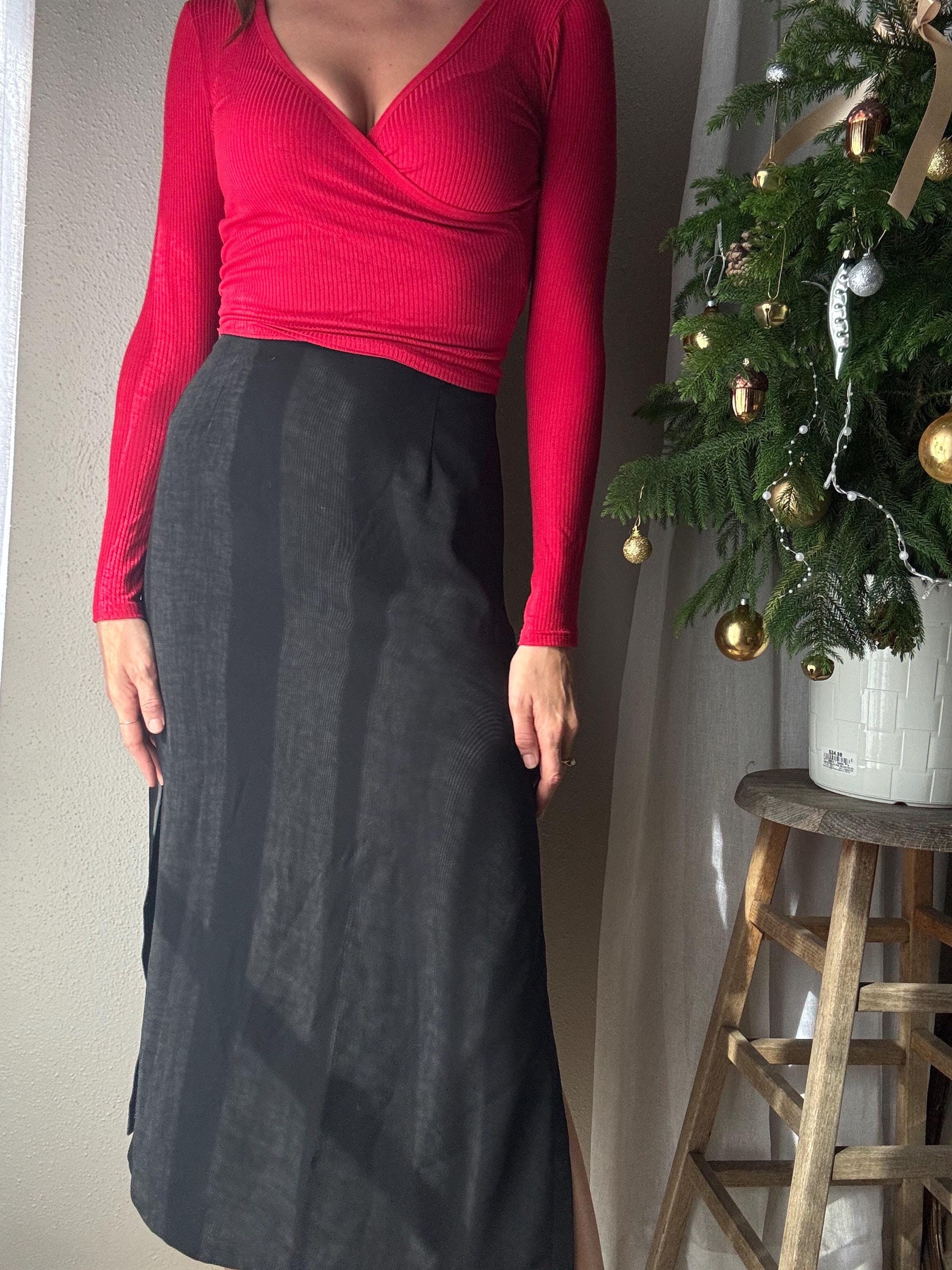 Elegant Vintage Long Black Midi Skirt