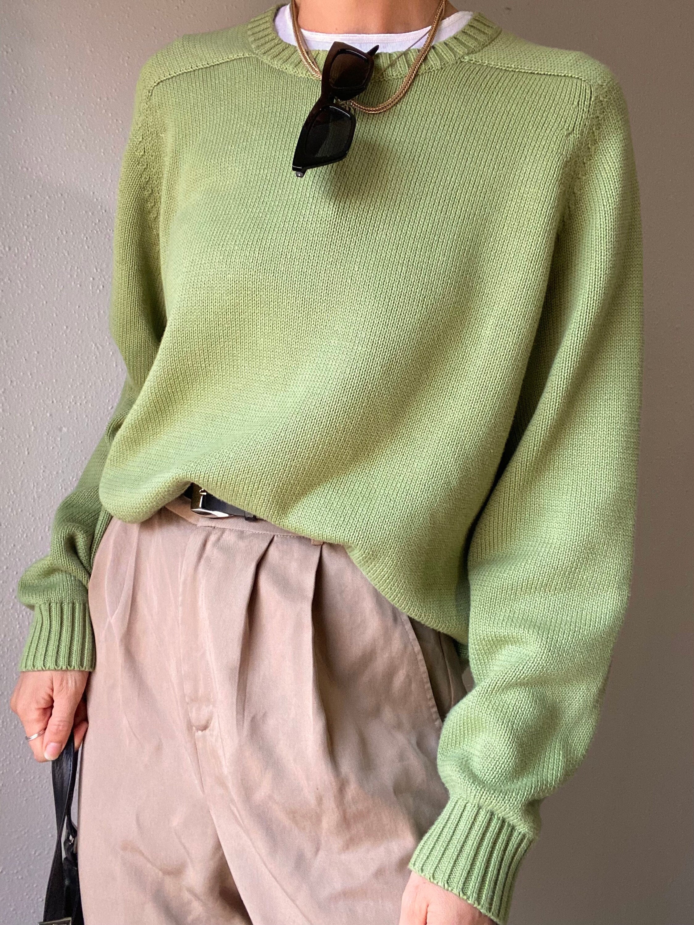Vintage Heavy Cotton Knit Oversized Avocado Green Sweater