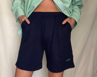 Vintage Cotton Dark Navy Blue Shorts with Green Keep Earth Vintage Embroidered Logo