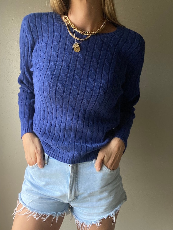 Vintage Cotton Royal Blue Cable Knit Sweater Gem