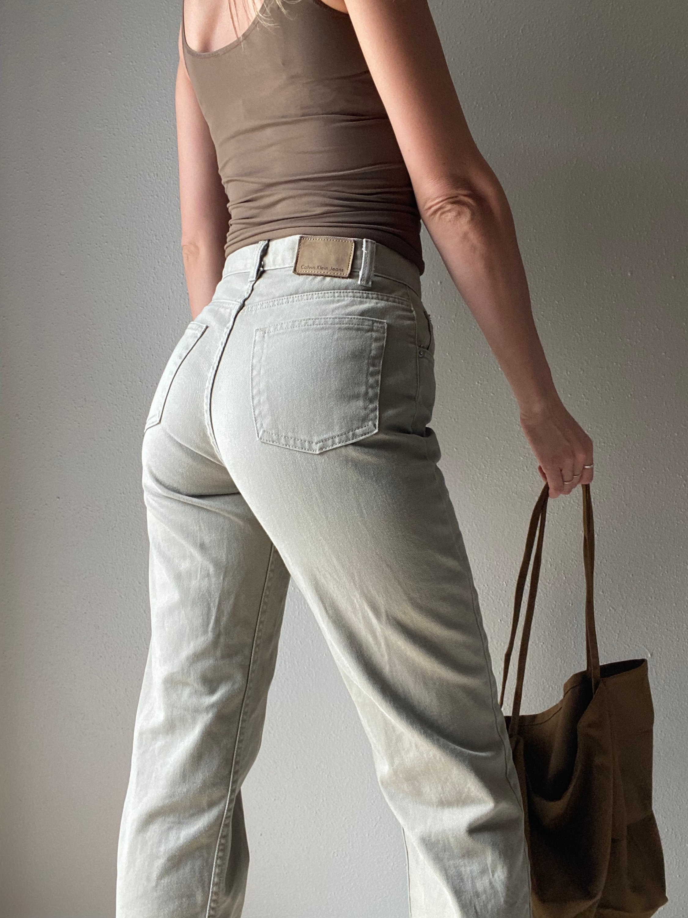 Vintage Calvin Klein High Rise Straight Leg Khaki Denim Jeans 32 Inseam 