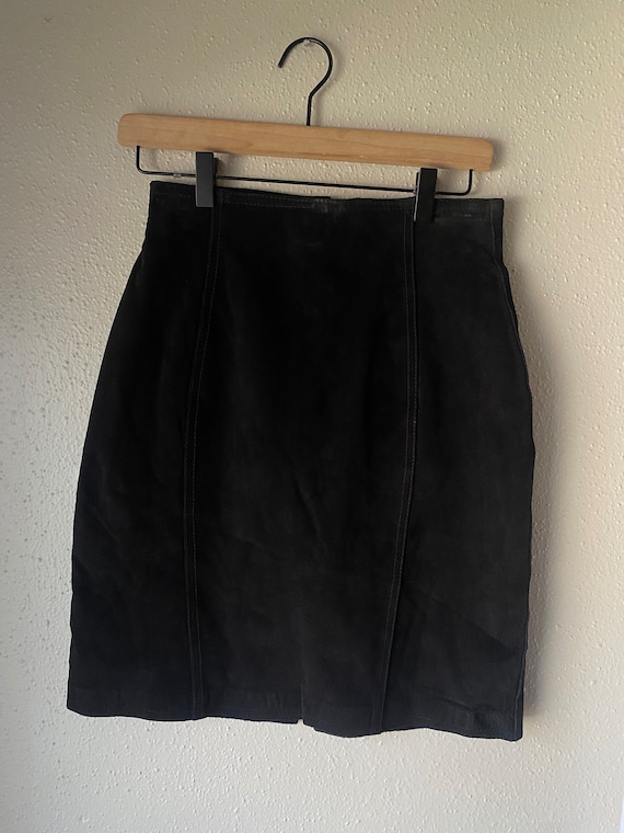 Vintage Black Suede Leather Classic Mini Skirt