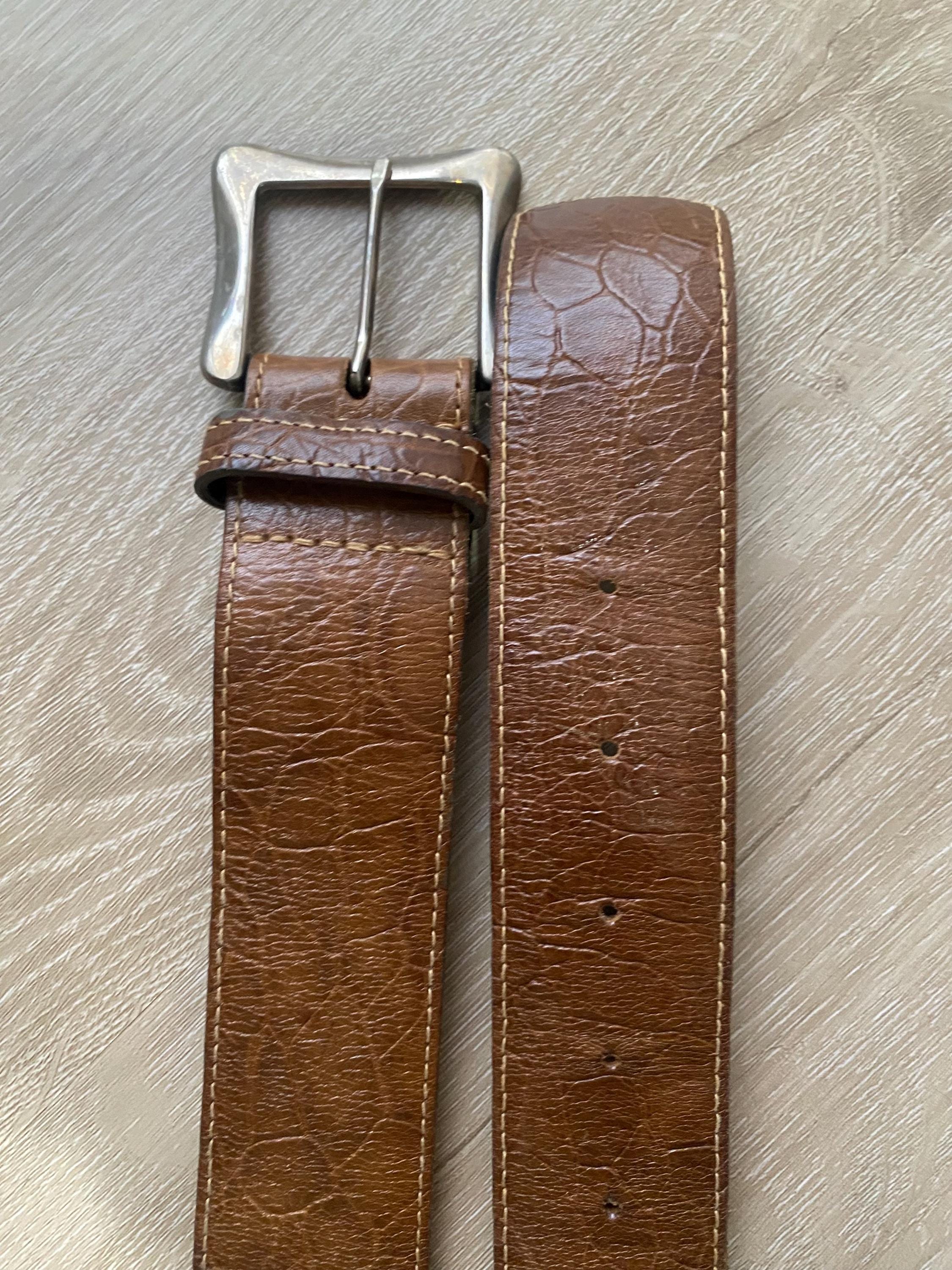Vintage Brown Leather Croc Embossed Wide Belt Silver Square  display picture 3