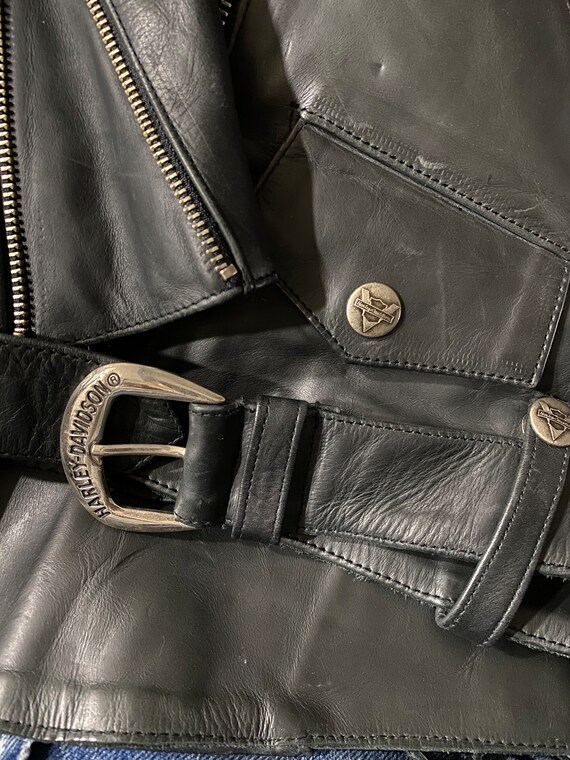 Vintage Harley Davidson Leather Black Moto Jet Rod Jacket Silver