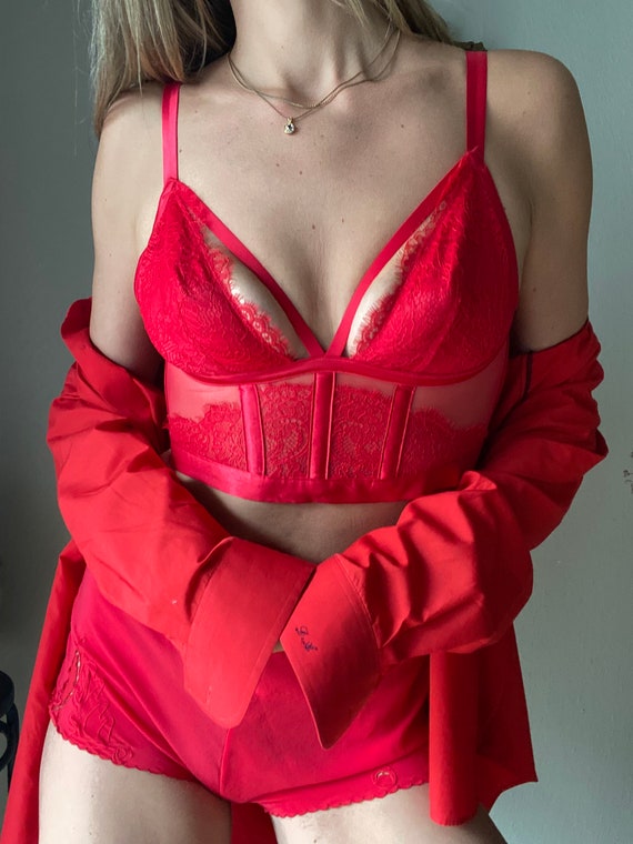 Vintage Victorias Secret Red Corset Lace Trim Y2K… - image 6