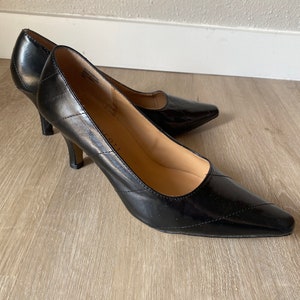 Vintage Black Patent Leather Square Toe Heels