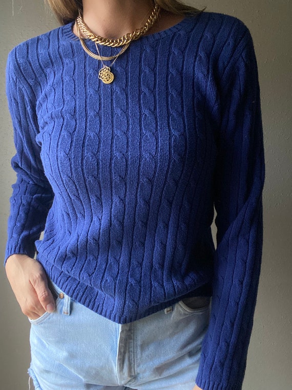 Vintage Cotton Royal Blue Cable Knit Sweater - Gem