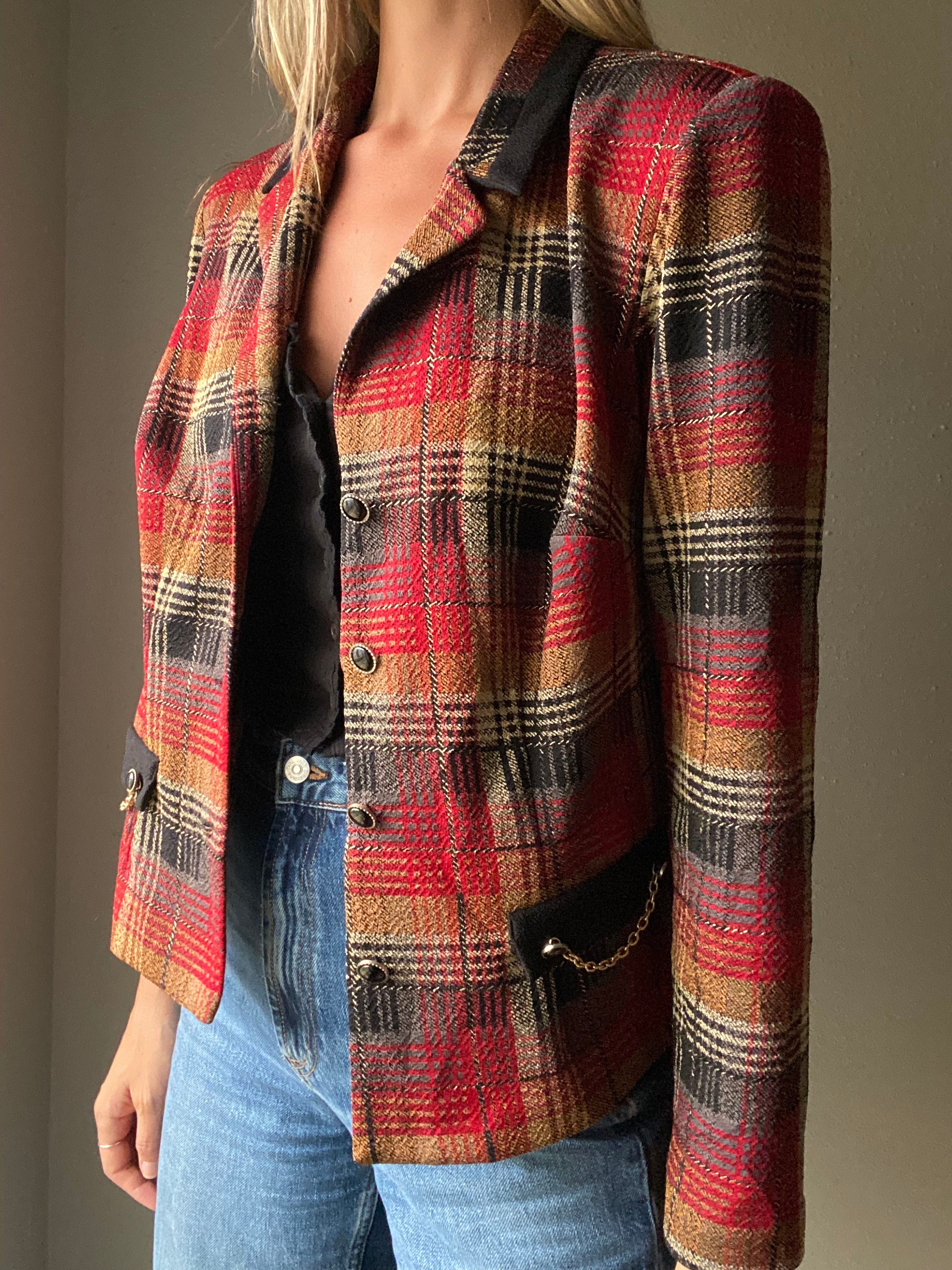 Womens red shop plaid blazer
