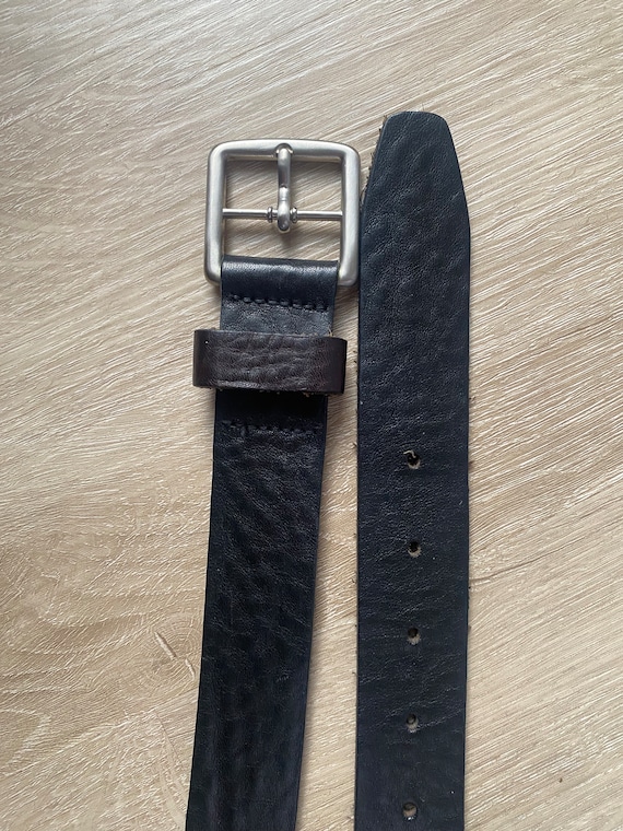 Vintage Black Leather Belt With Silver Square Buc… - image 7
