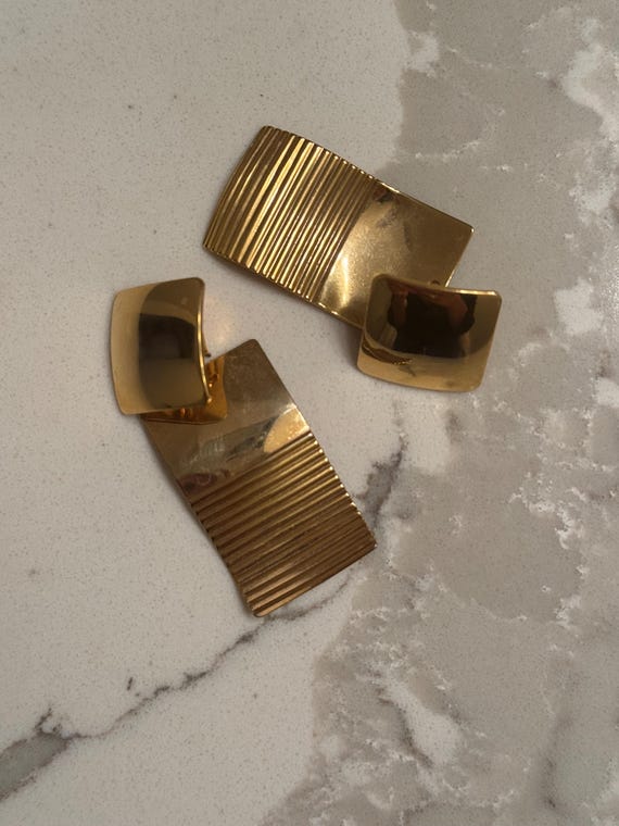 Vintage Square Rectangle Statement Drop Earrings - image 2