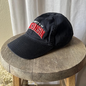 Vintage Black Dad Hat Red Wisconsin Cotton Baseball Cap