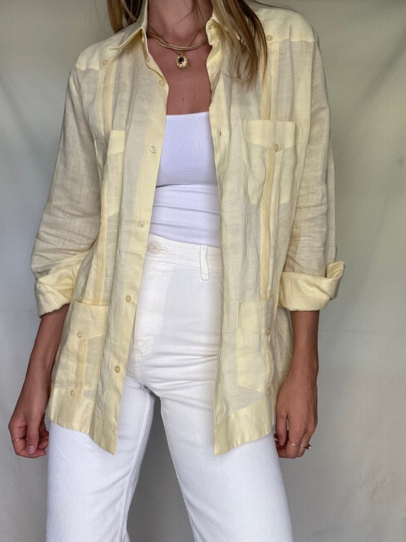 linen pale yellow button shirt ...L main image 1