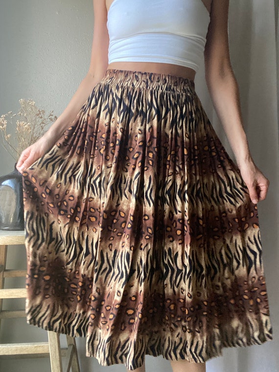 Vintage Abstract Animal Print Pattern Long Rayon … - image 1