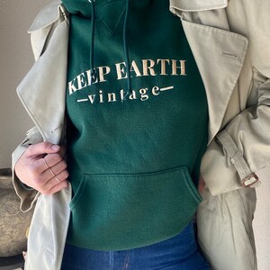 Upcycled Vintage Forest Green Oversized Hoodie Sweatshirt Light Gold ...