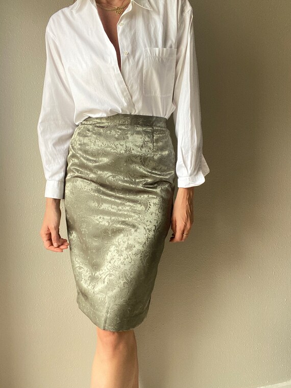 Vintage skirt green satin Gem