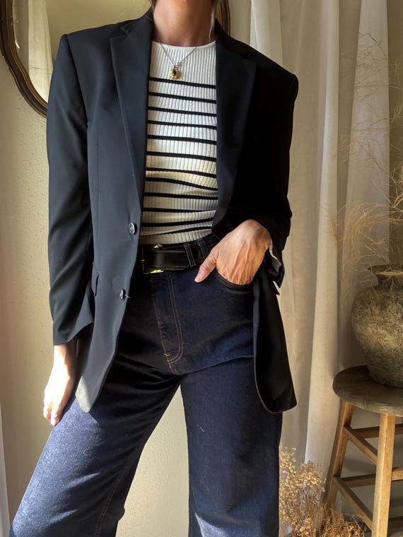 Preloved Black Wool Blend Structured Oversized Bo… - image 2