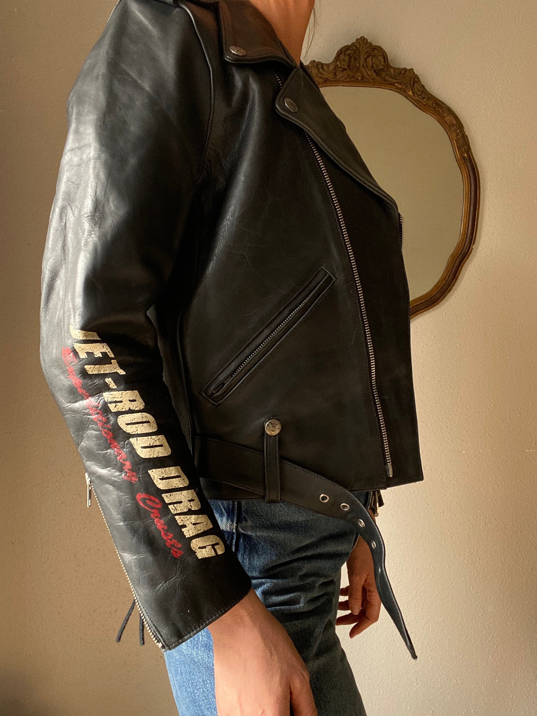 Vintage Harley Davidson Leather Black Moto Jet Rod Jacket Vintage Harley Davidson Leather Black Moto Jet Rod Jacket