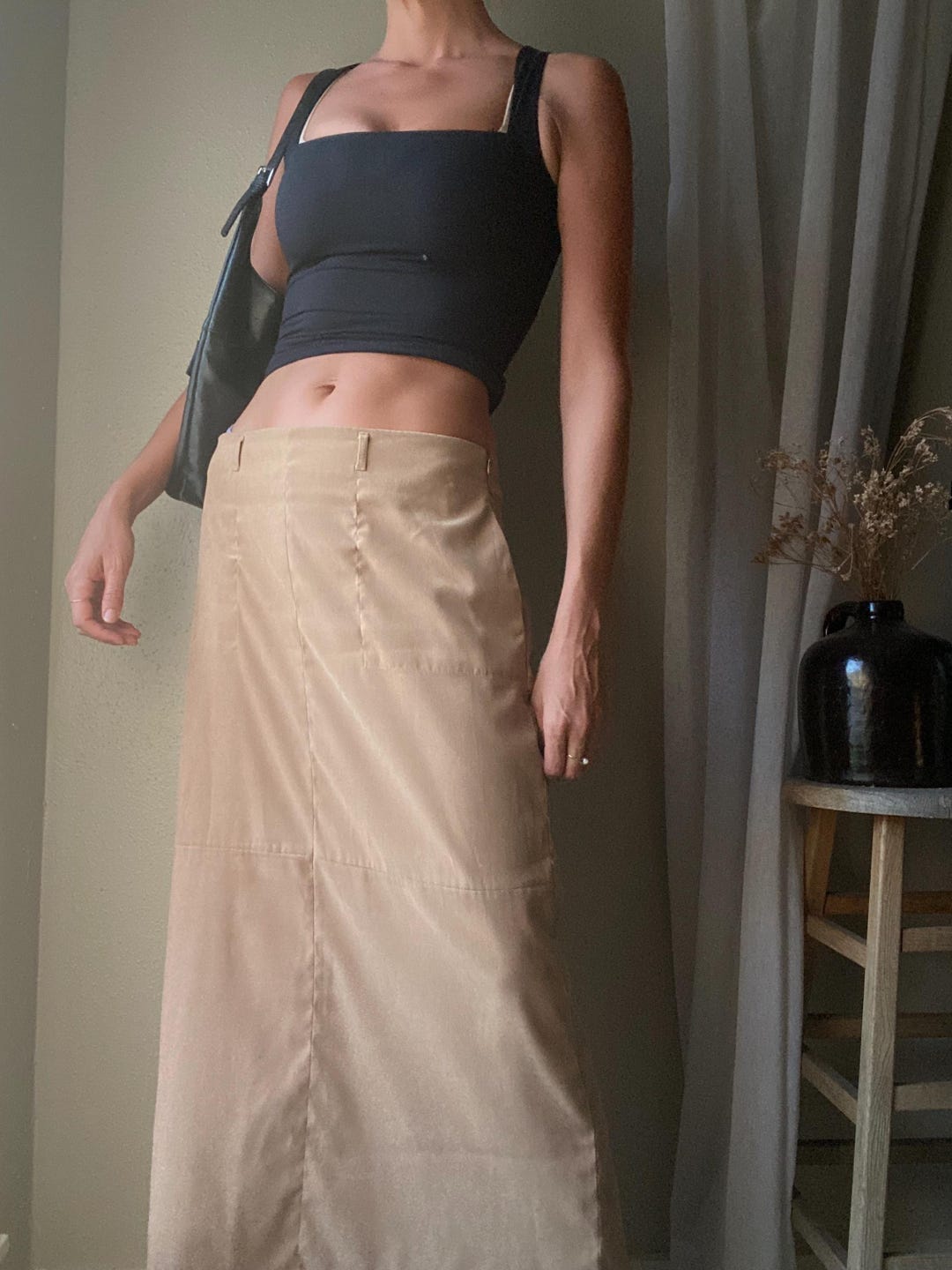 Vintage Long Low Rise Khaki Beige Maxi Skirt With Pockets - Etsy