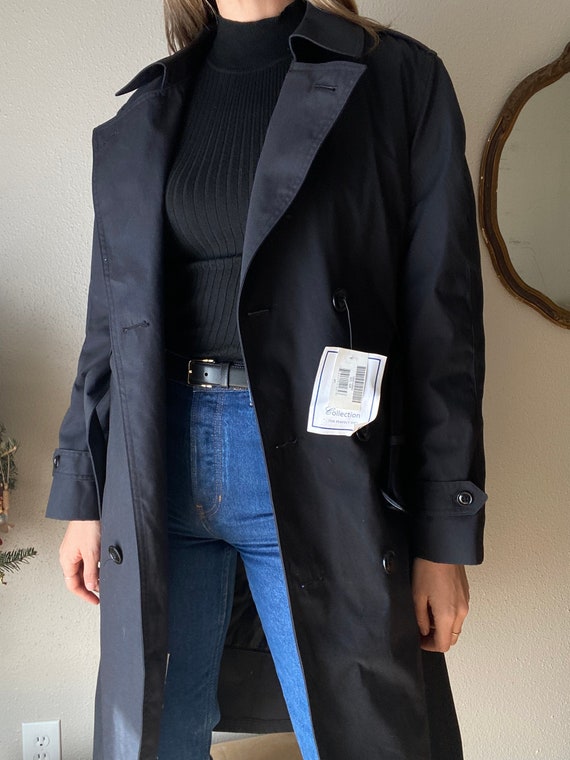 Vintage Classic Black Oversized Trench Coat With Removable Lining
