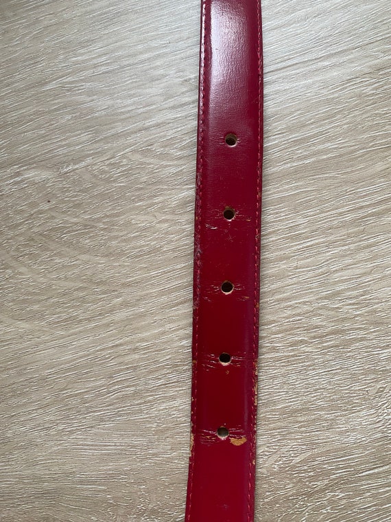Vintage Red Leather Belt with Round Gold Buckle - image 8