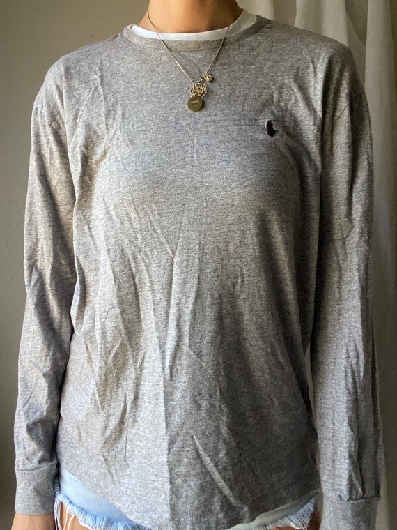 Polo Ralph Lauren de segunda mano de algodon clasico gris de manga larga con el iconico logotipo de Polo Pony Etsy Mexico