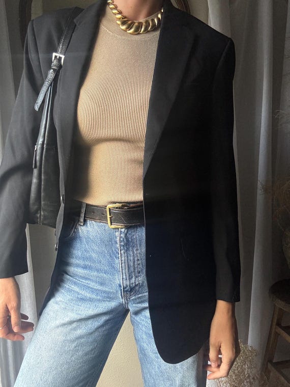 Preloved Black Wool Blend Structured Oversized Bo… - image 1