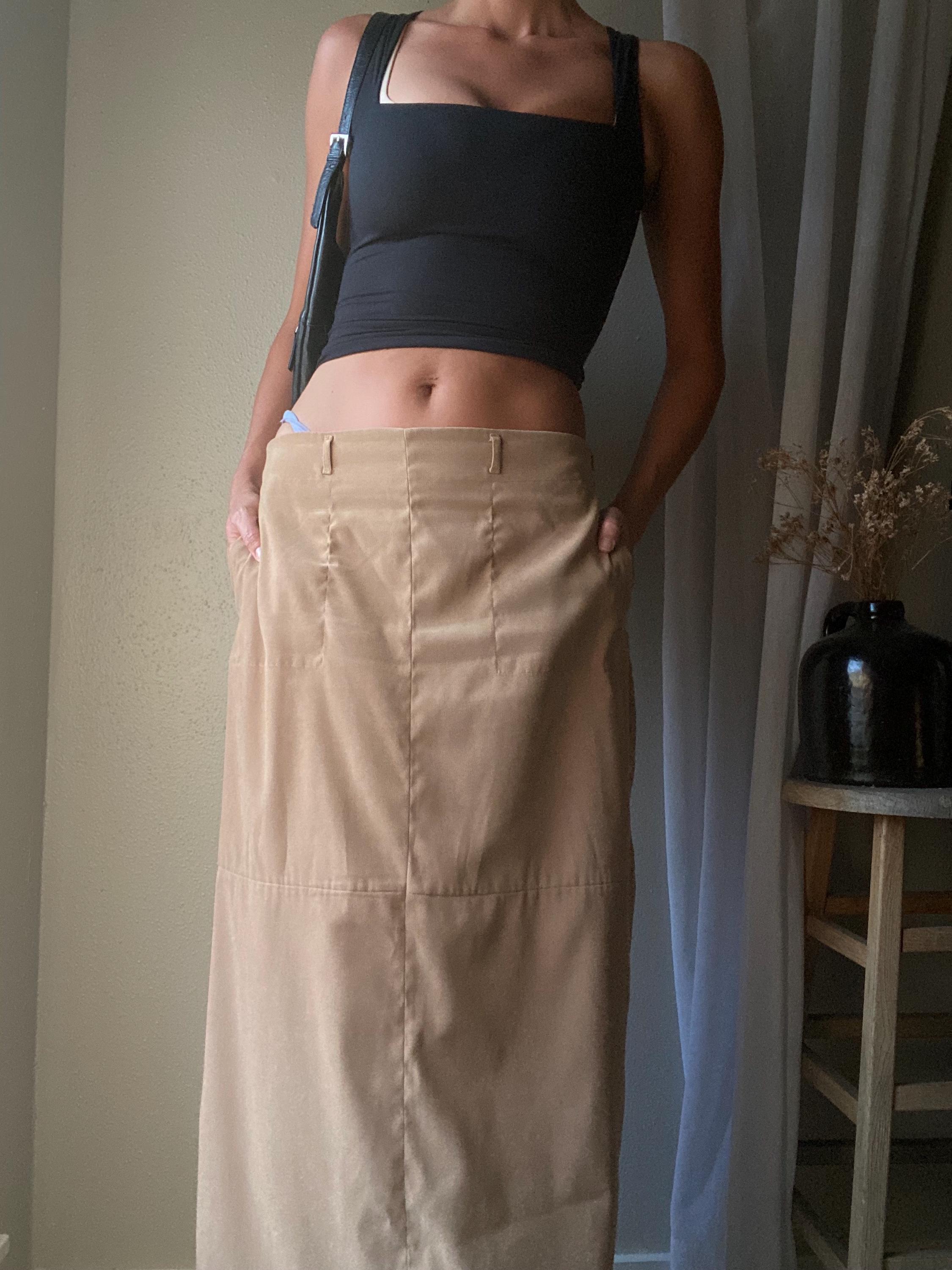 Vintage Long Low Rise Khaki Beige Maxi Skirt With Pockets - Etsy