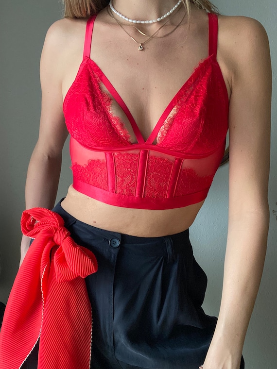 Vintage Victorias Secret Red Corset Lace Trim Y2K… - image 3