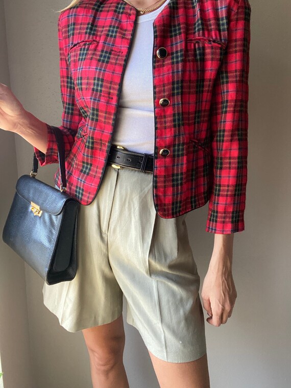 Vintage Cropped Red and Black Plaid Lady Jacket wi