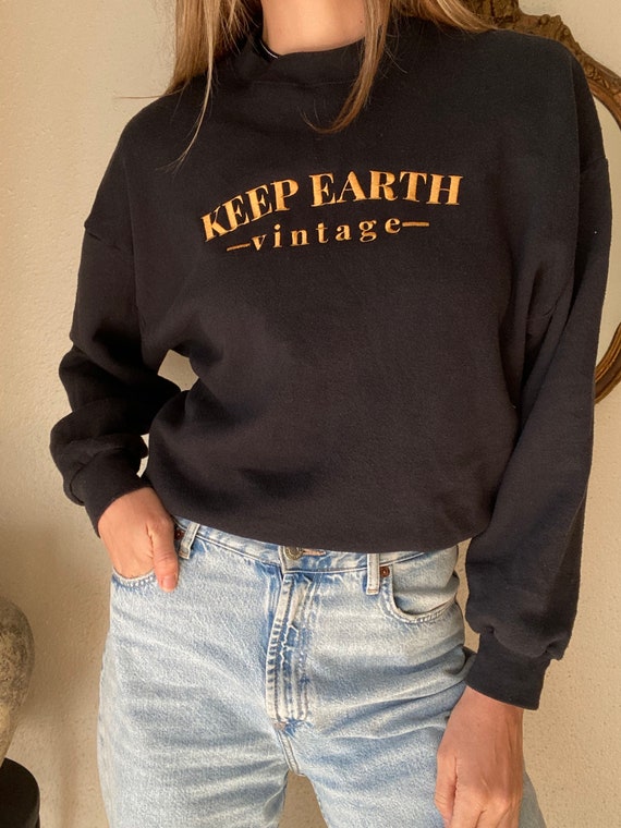 Upcycled Vintage Black Crewneck Sweatshirt Gold K… - image 4