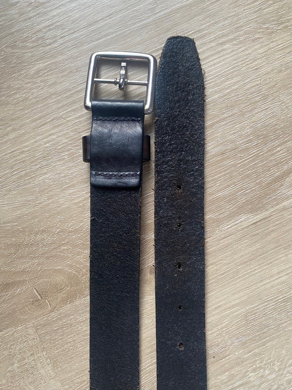 Vintage Black Leather Belt With Silver Square Buc… - image 6