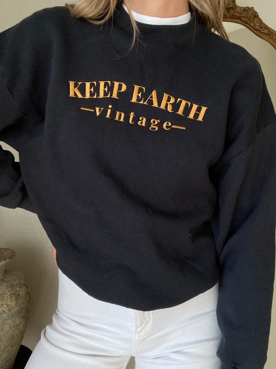 Upcycled Vintage Black Crewneck Sweatshirt Gold K… - image 2