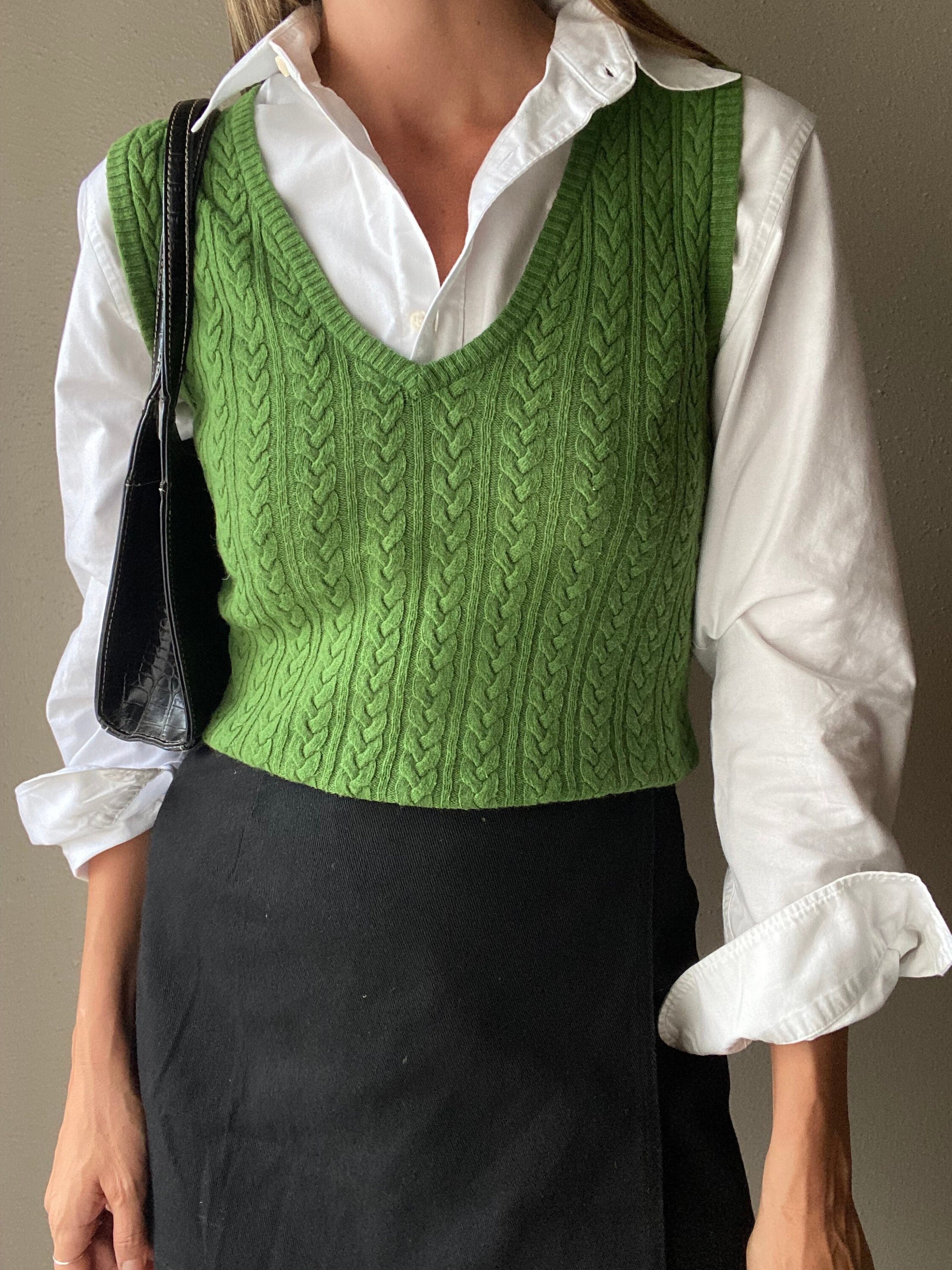Vintage Oversized Grass Green Eddie Bauer Cotton Cashmere Angora Cable Knit Sweater Vest Etsy