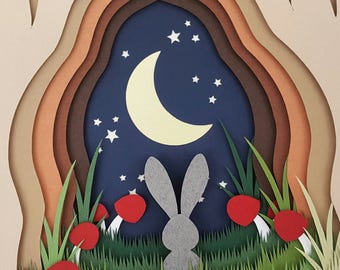Moongazing Bunny DIY Layered 3D Shadow Box Papercutting Cut Your Own Template Printable PDF With Step By Tutorial Moongazing Bunny DIY Layered 3D Shadow Box Papercutting Cut Your Own Template Printable PDF With Step By Tutorial