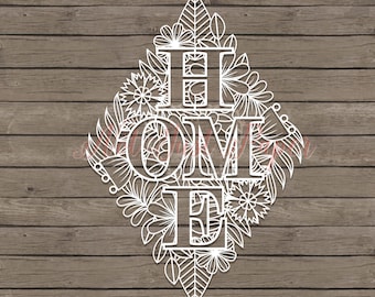 Floral Home Typography DIY Papercutting Template