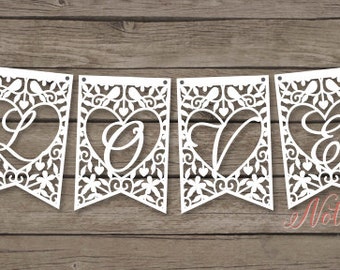 Love Paper Bunting Template Cut Your Own Wedding Decor Printable PDF DIY Papercutting Personal Use