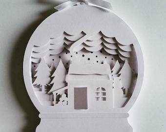 Christmas Snow Globe DIY Layered 3D Shadow Box Papercut Template Printable PDF With Step-by-Step Tutorial