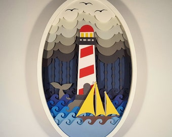 Stormy Seas DIY 3D Shadow Box Layered Papercutting Template Printable PDF With Step-by-Step Tutorial