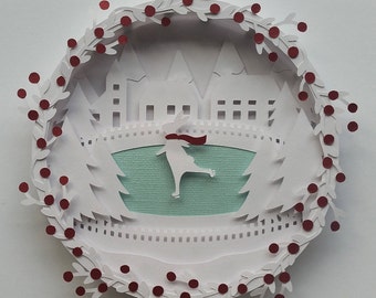 Winter Wonderland Skating Bunny Cut Your Own 3D Shadow Box Layered Papercutting Template Printable PDF With Step-by-Step Tutorial