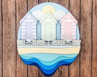 Beach Huts Shadow Box Papercutting Template DIY Cut Your Own Layered Paper Craft Printable PDF With Step-by-Step Tutorial