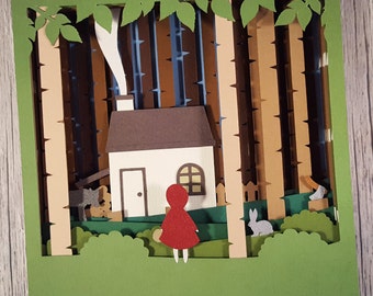 Little Red DIY 3D Shadow Box Layered Papercut Template PDF Printable With Step-by-Step Tutorial
