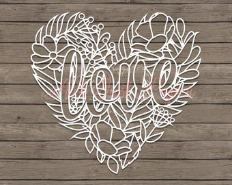 Floral Love Heart Typography DIY Papercutting Template