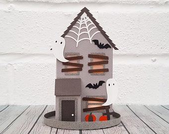 3D Spooky House DIY Papercutting Template Paper Craft Sculpture PDF imprimable Tutoriel étape par étape