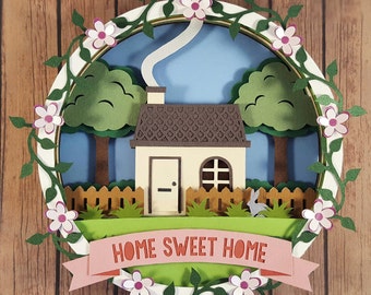 Home Sweet Home Cut Your Own DIY Layered 3D Shadow Box Papercutting Template Printable PDF With Step-by-Step Tutorial