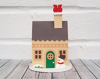 3D Christmas House DIY Papercutting Template Paper Craft Sculpture Printable PDF Step By Step Tutorial