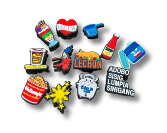 Filipino Shoe Charms, Philippines Culture Shoe Charm, Lechon, Rice is life, Adobo, Lumpia, Fried Chicken, Pinoy Charms