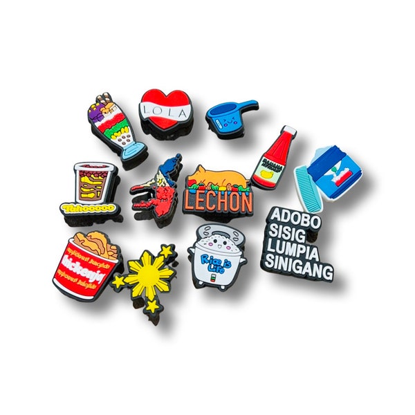 Filipino Shoe Charms, Philippines Culture Shoe Charm, Lechon, Rice is life, Adobo, Lumpia, Fried Chicken, Pinoy Charms